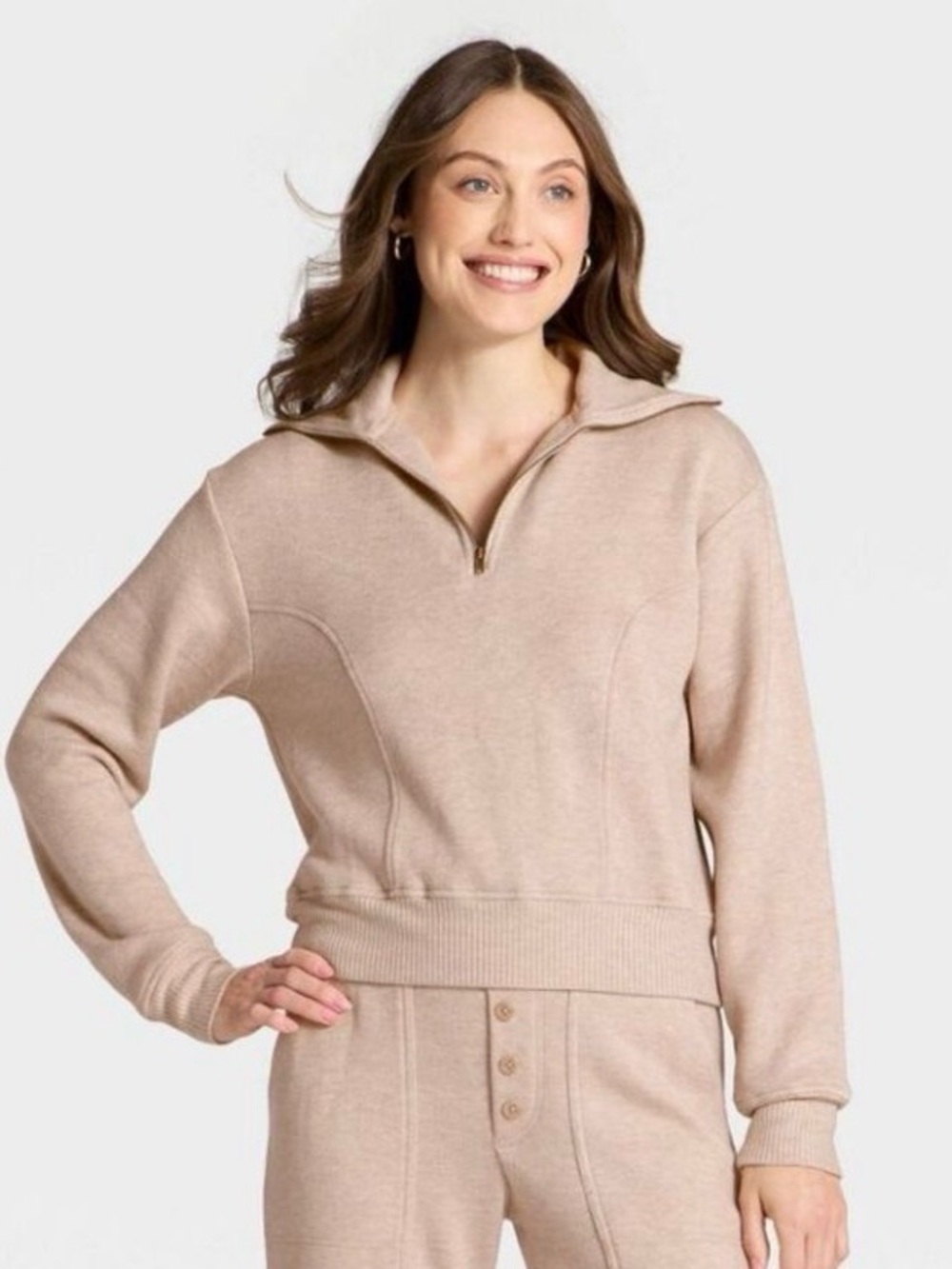 Universal Thread Light Beige Quarter-Zip Pullover Sweater